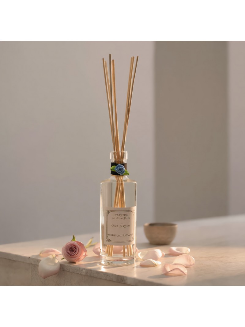 Vent de Roses, un diffuseur d’ambiance floral et délicat à l’élégance douce et lumineuse.