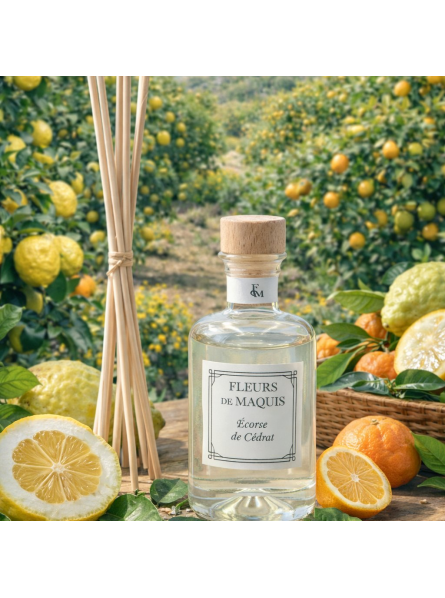 Écorce de Cédrat, un diffuseur d’ambiance vif et lumineux aux accents zestés d’agrumes.