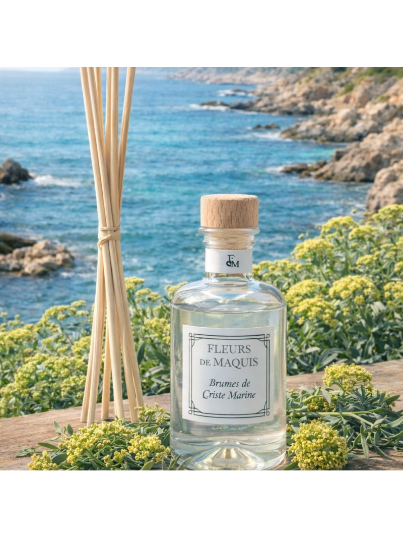 Brumes de Criste Marine, un diffuseur d’ambiance frais et minéral aux accents marins et végétaux.