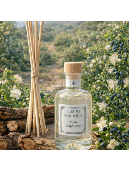 Myrte d’Aphrodite, un diffuseur d’ambiance élégant et sensuel aux accents myrtés et lumineux.